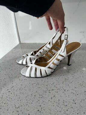 Bandolino White Strappy Slingback Heels with Open Toe
